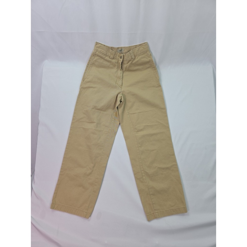 Vintage LL Bean Womens Light Tan Khaki Flat Front Chino Pants Sz 4p 26x27